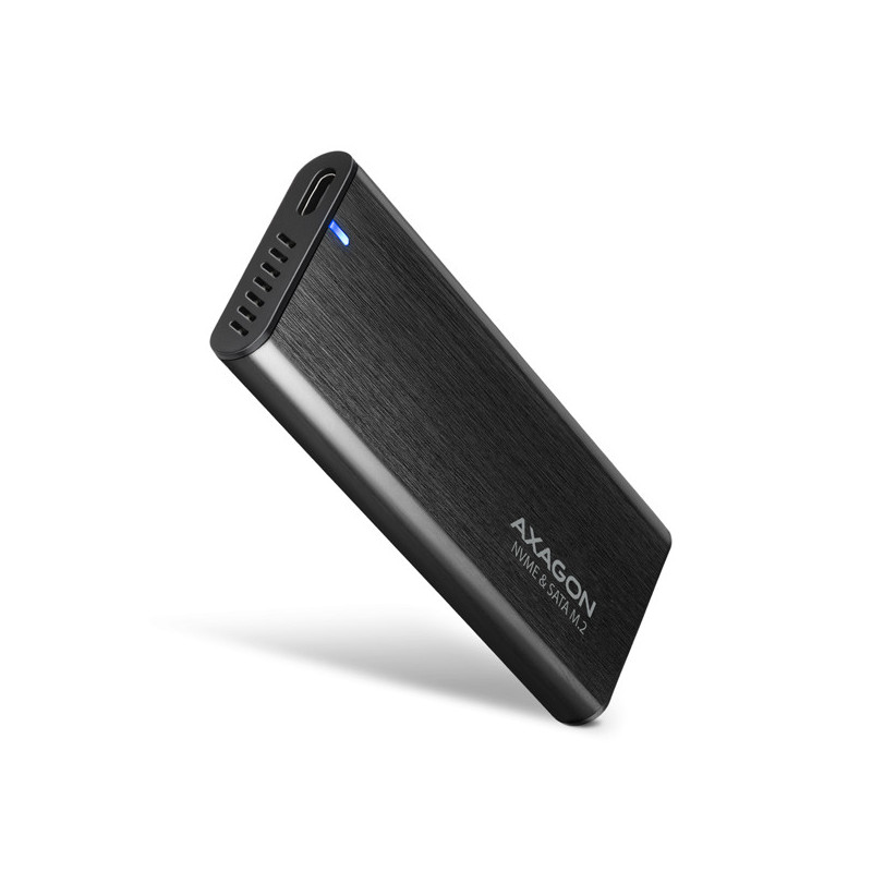 AXAGON EEM2-SB2, USB-C 3.2 Gen 2 - M.2 NVMe & SATA SSD kovový RAW box, bezskrutkový, čierny