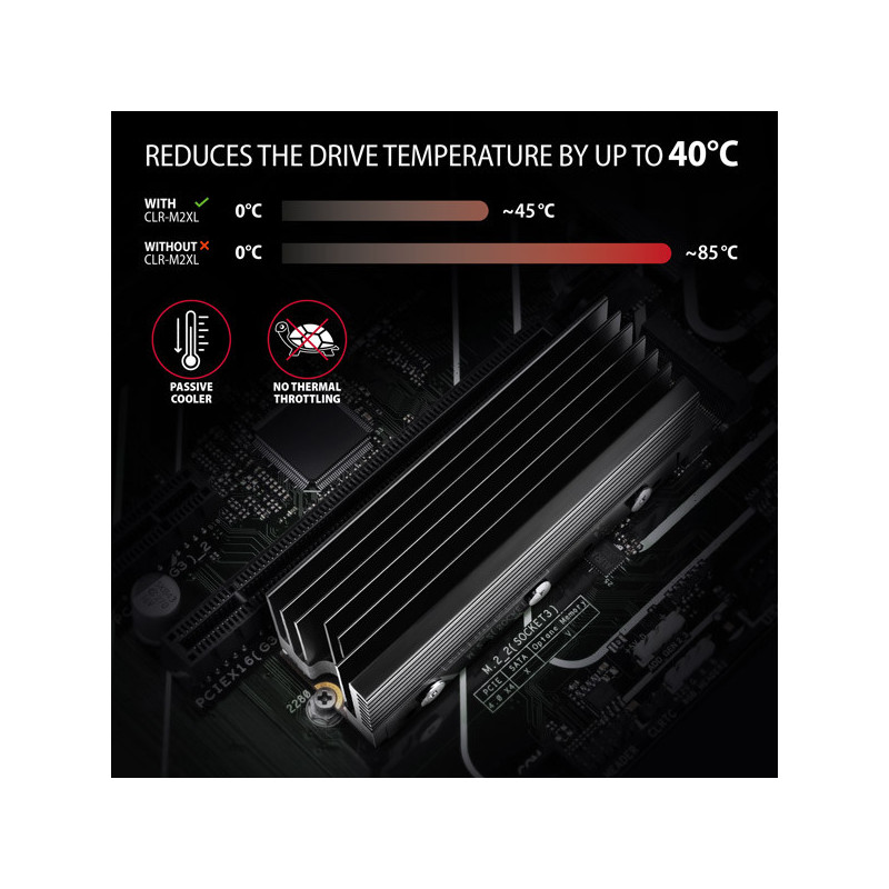 AXAGON CLR-M2XL, hliníkový pasívny chladič pre jedno aj obojstranný M.2 SSD disk, výška 36 mm
