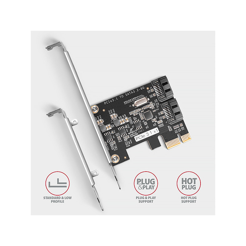 AXAGON PCES-SJ2, PCIe radič - 2x interný SATA 6G port, JMB582, SP & LP