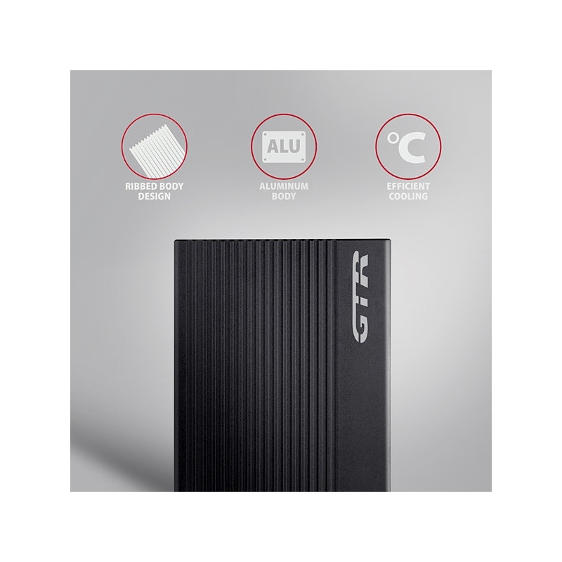 AXAGON EE25-GTR, USB-C 10Gbps - SATA 6G 2.5" RIBBED box, čierny