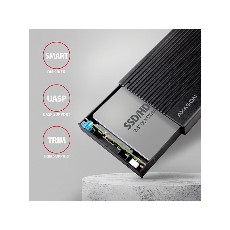 AXAGON EE25-GTR, USB-C 10Gbps - SATA 6G 2.5" RIBBED box, čierny