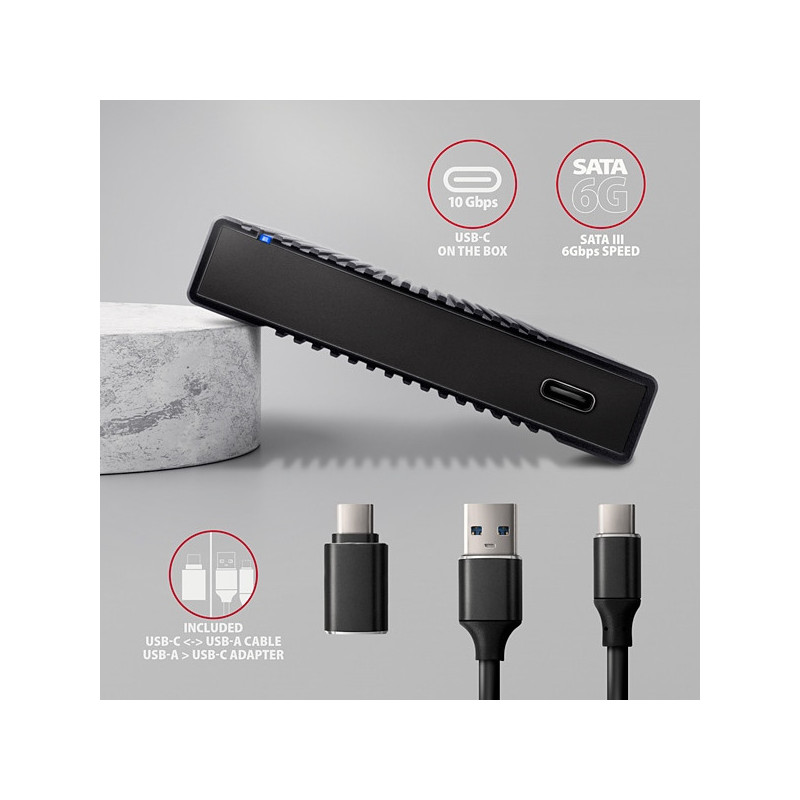 AXAGON EE25-GTR, USB-C 10Gbps - SATA 6G 2.5" RIBBED box, čierny