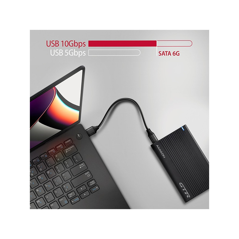 AXAGON EE25-GTR, USB-C 10Gbps - SATA 6G 2.5" RIBBED box, čierny