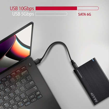 AXAGON EE25-GTR, USB-C 10Gbps - SATA 6G 2.5" RIBBED box, čierny