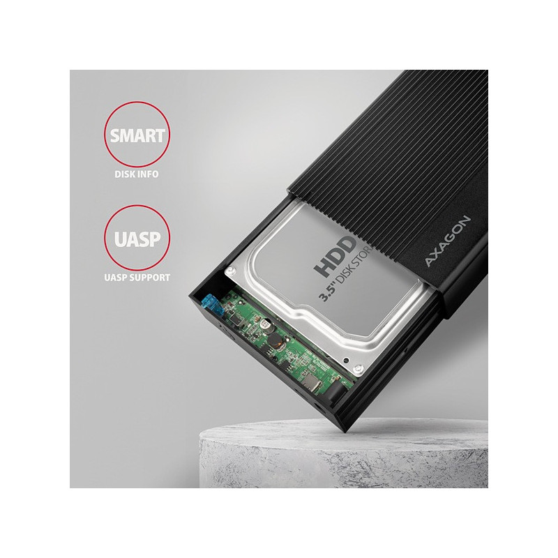 AXAGON EE35-GTR, USB-C 5Gbps - SATA 6G 3.5" RIBBED box, čierny