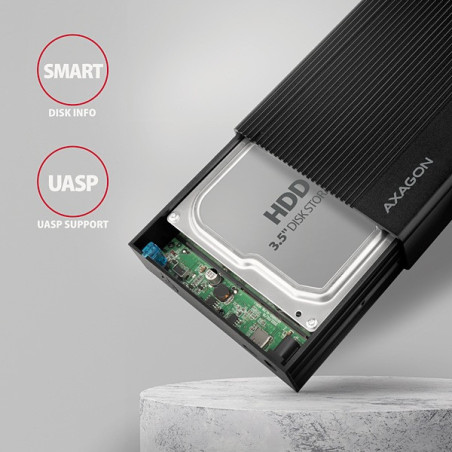 AXAGON EE35-GTR, USB-C 5Gbps - SATA 6G 3.5" RIBBED box, čierny