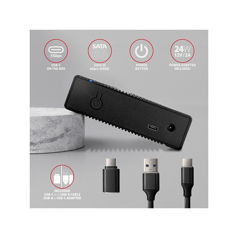 AXAGON EE35-GTR, USB-C 5Gbps - SATA 6G 3.5" RIBBED box, čierny