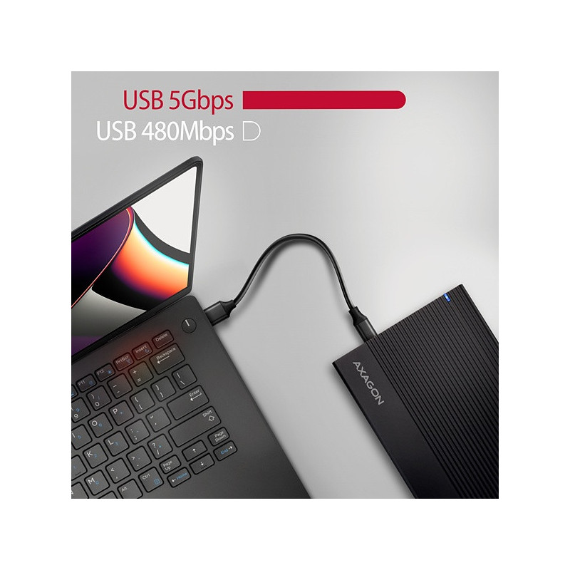 AXAGON EE35-GTR, USB-C 5Gbps - SATA 6G 3.5" RIBBED box, čierny