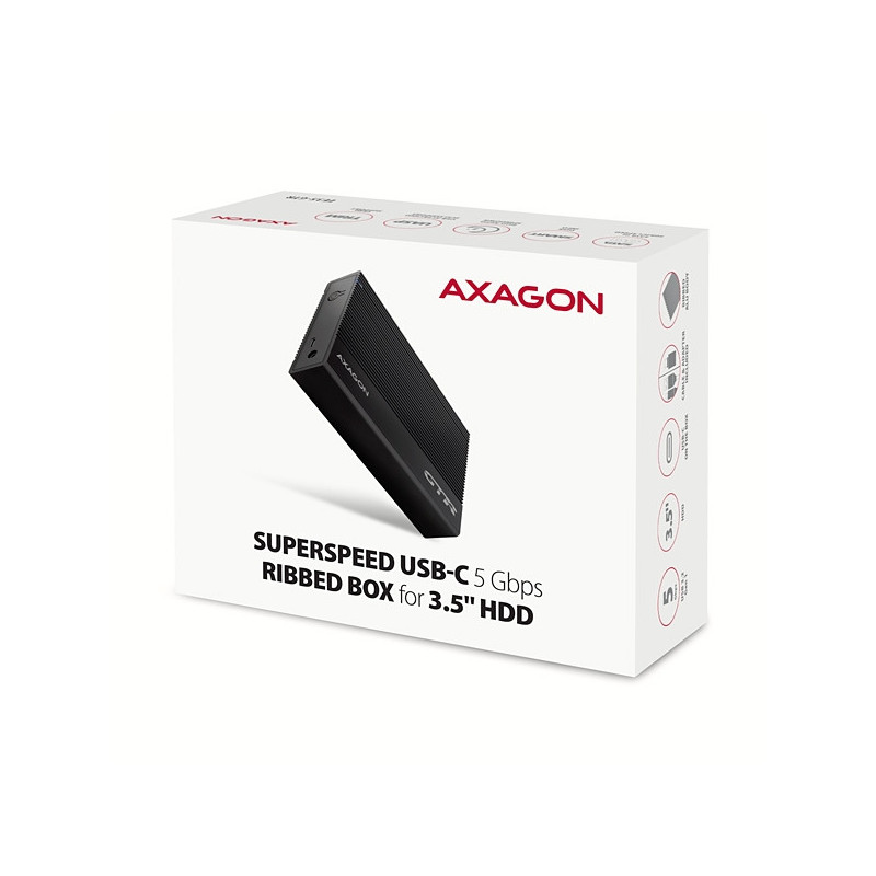 AXAGON EE35-GTR, USB-C 5Gbps - SATA 6G 3.5" RIBBED box, čierny