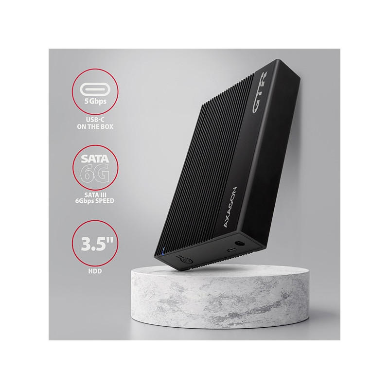 AXAGON EE35-GTR, USB-C 5Gbps - SATA 6G 3.5" RIBBED box, čierny