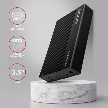 AXAGON EE35-GTR, USB-C 5Gbps - SATA 6G 3.5" RIBBED box, čierny