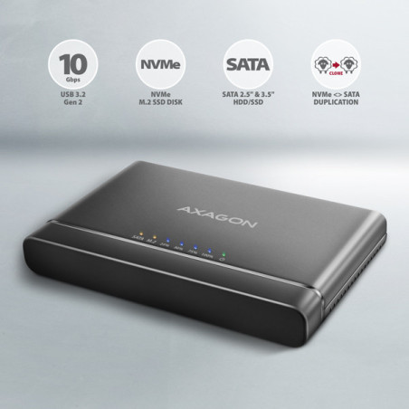 AXAGON ADSA-CC USB-C 10 Gbps - NVMe M.2 SSD & SATA 2.5"/3.5" SSD/HDD CLONE MASTER 2