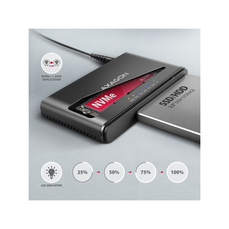AXAGON ADSA-CC USB-C 10 Gbps - NVMe M.2 SSD & SATA 2.5"/3.5" SSD/HDD CLONE MASTER 2