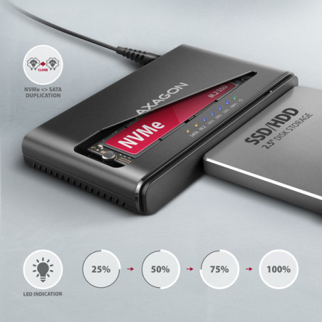 AXAGON ADSA-CC USB-C 10 Gbps - NVMe M.2 SSD & SATA 2.5"/3.5" SSD/HDD CLONE MASTER 2