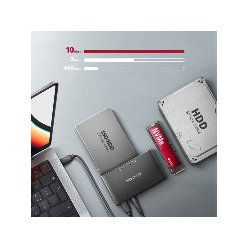 AXAGON ADSA-CC USB-C 10 Gbps - NVMe M.2 SSD & SATA 2.5"/3.5" SSD/HDD CLONE MASTER 2