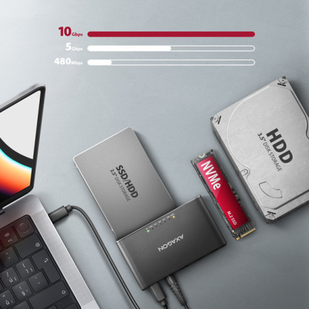 AXAGON ADSA-CC USB-C 10 Gbps - NVMe M.2 SSD & SATA 2.5"/3.5" SSD/HDD CLONE MASTER 2