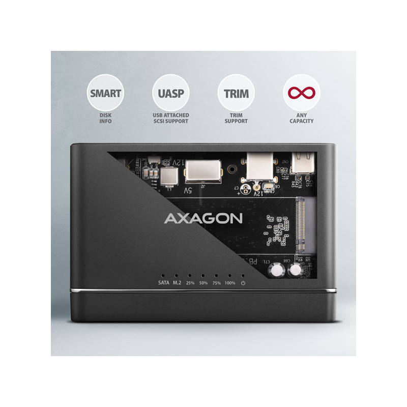AXAGON ADSA-CC USB-C 10 Gbps - NVMe M.2 SSD & SATA 2.5"/3.5" SSD/HDD CLONE MASTER 2
