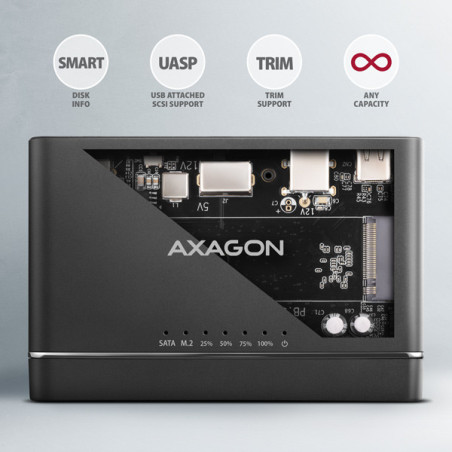 AXAGON ADSA-CC USB-C 10 Gbps - NVMe M.2 SSD & SATA 2.5"/3.5" SSD/HDD CLONE MASTER 2