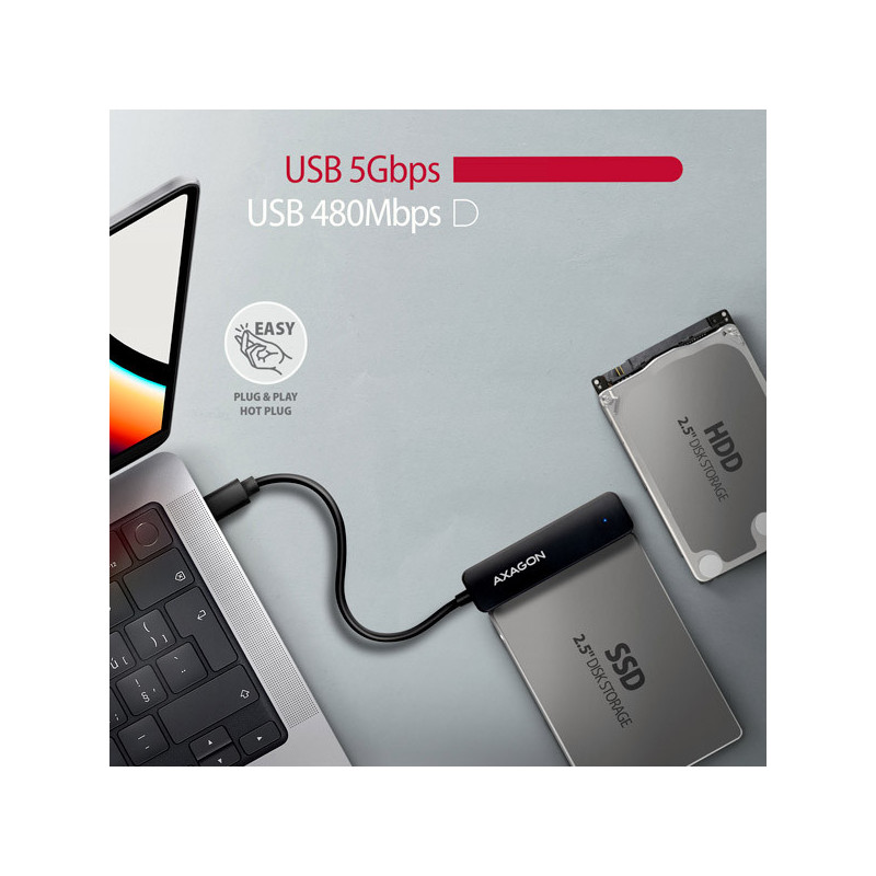 AXAGON ADSA-FP2C, USB-C 5Gbps - SATA 6G 2.5" SSD/HDD SLIM adaptér