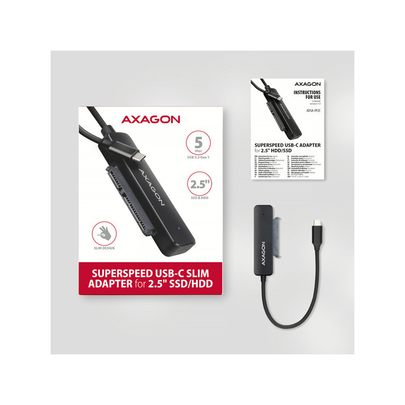AXAGON ADSA-FP2C, USB-C 5Gbps - SATA 6G 2.5" SSD/HDD SLIM adaptér