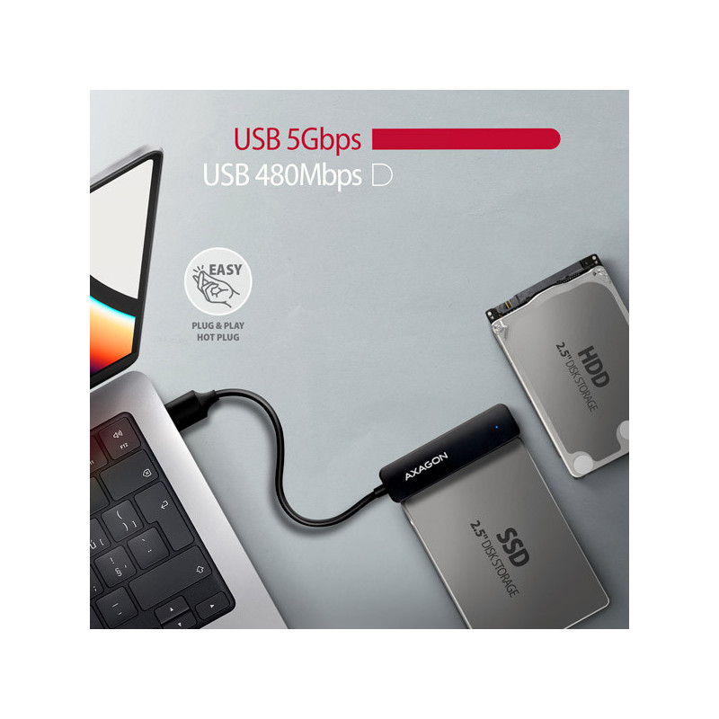 AXAGON ADSA-FP2A, USB-A 5Gbps - SATA 6G 2.5" SSD/HDD SLIM adaptér
