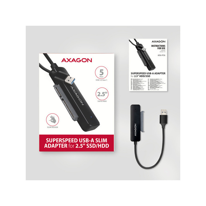 AXAGON ADSA-FP2A, USB-A 5Gbps - SATA 6G 2.5" SSD/HDD SLIM adaptér