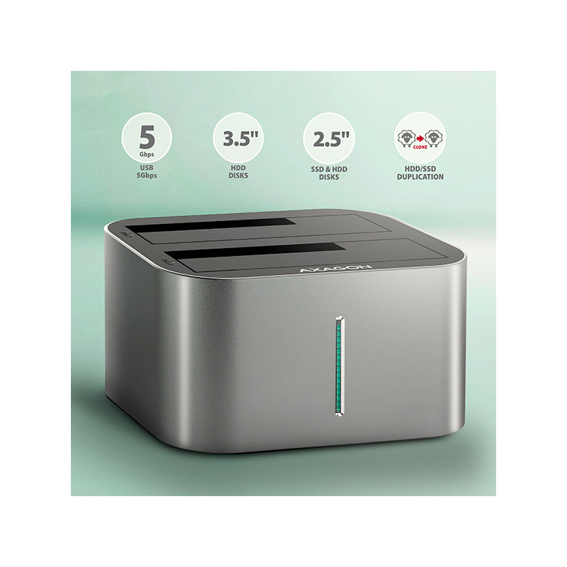 AXAGON ADSA-DC, USB-C 5Gbps - 2x SATA 6G 2.5"/3.5" SSD/HDD CLONE DUAL dokovacia stanica