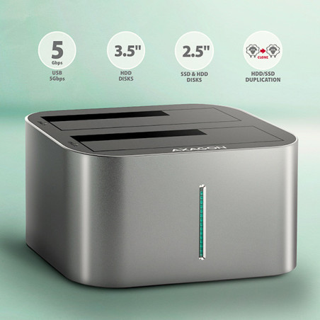 AXAGON ADSA-DC, USB-C 5Gbps - 2x SATA 6G 2.5"/3.5" SSD/HDD CLONE DUAL dokovacia stanica