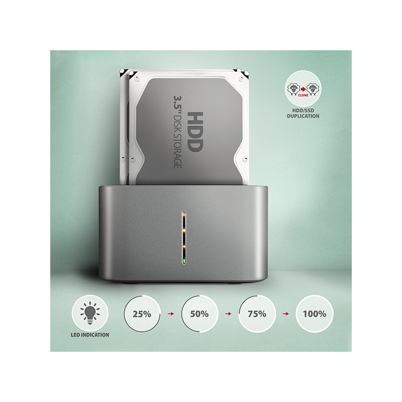 AXAGON ADSA-DC, USB-C 5Gbps - 2x SATA 6G 2.5"/3.5" SSD/HDD CLONE DUAL dokovacia stanica