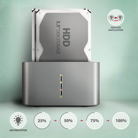 AXAGON ADSA-DC, USB-C 5Gbps - 2x SATA 6G 2.5"/3.5" SSD/HDD CLONE DUAL dokovacia stanica