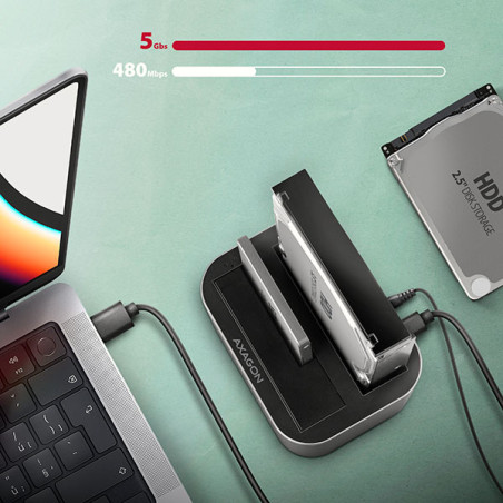 AXAGON ADSA-DC, USB-C 5Gbps - 2x SATA 6G 2.5"/3.5" SSD/HDD CLONE DUAL dokovacia stanica