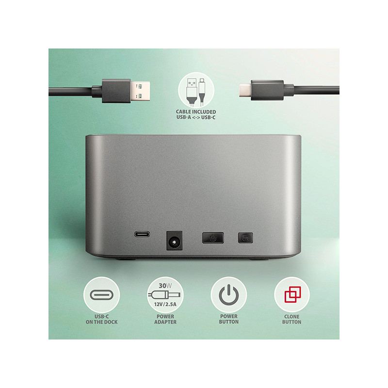 AXAGON ADSA-DC, USB-C 5Gbps - 2x SATA 6G 2.5"/3.5" SSD/HDD CLONE DUAL dokovacia stanica