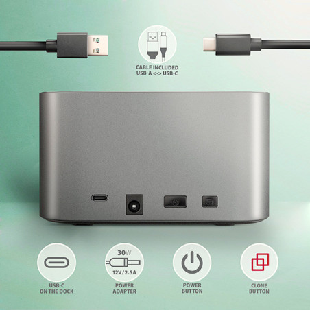 AXAGON ADSA-DC, USB-C 5Gbps - 2x SATA 6G 2.5"/3.5" SSD/HDD CLONE DUAL dokovacia stanica