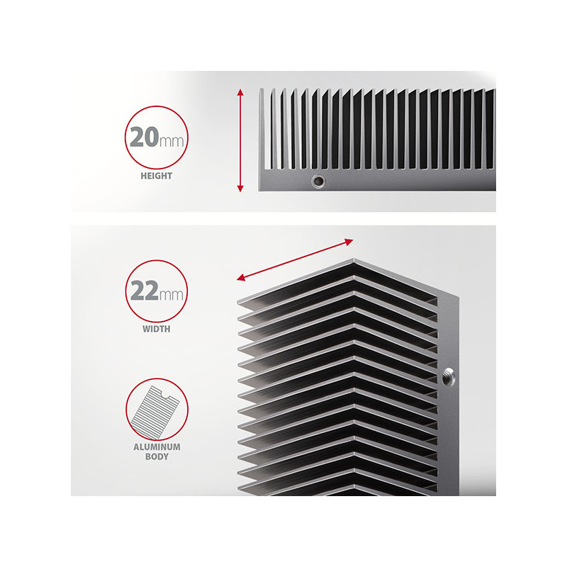 AXAGON CLR-M2XT, hliníkový pasívny chladič pre jedno aj obojstranný M.2 SSD disk, výška 24 mm