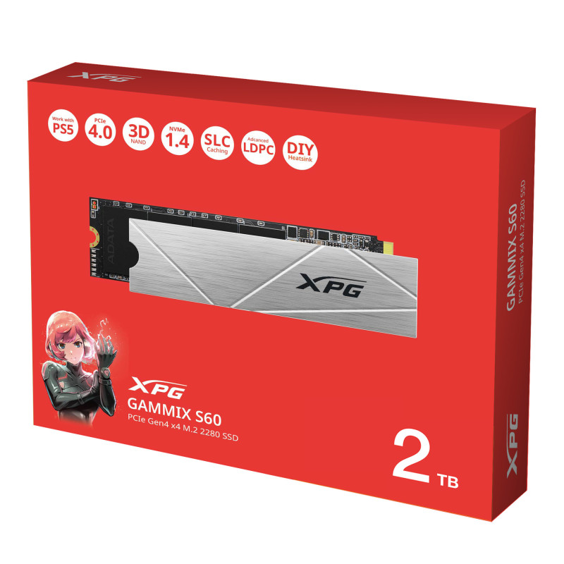 ADATA XPG GAMMIX S60/2TB/SSD/M.2 NVMe/Strieborná/Heatsink/5R