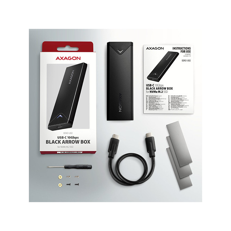 AXAGON EEM2-UB2, USB-C 10Gbps - M.2 NVMe SSD ARROW box, čierny