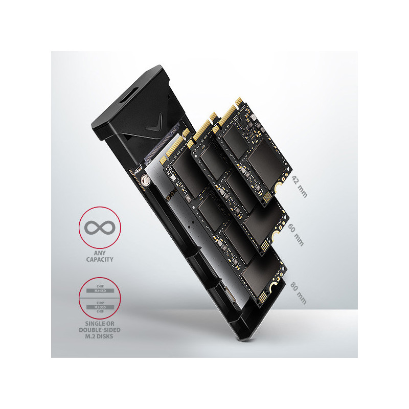 AXAGON EEM2-UB2, USB-C 10Gbps - M.2 NVMe SSD ARROW box, čierny