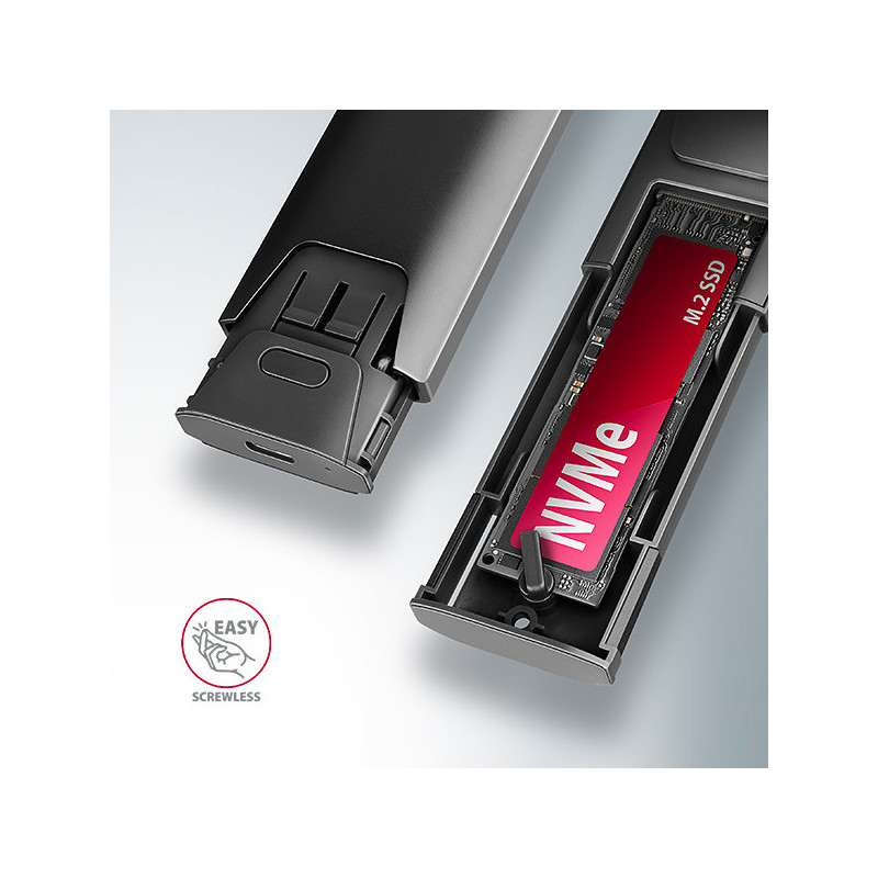 AXAGON EEM2-GTS2, 10Gbps USB-C - M.2 NVMe & SATA SSD kovový THIN box, bezskrutkový