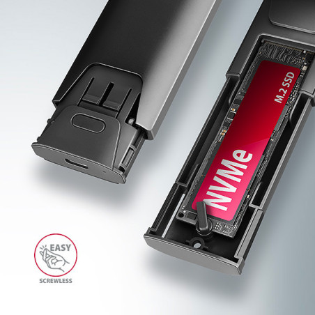 AXAGON EEM2-GTS2, 10Gbps USB-C - M.2 NVMe & SATA SSD kovový THIN box, bezskrutkový