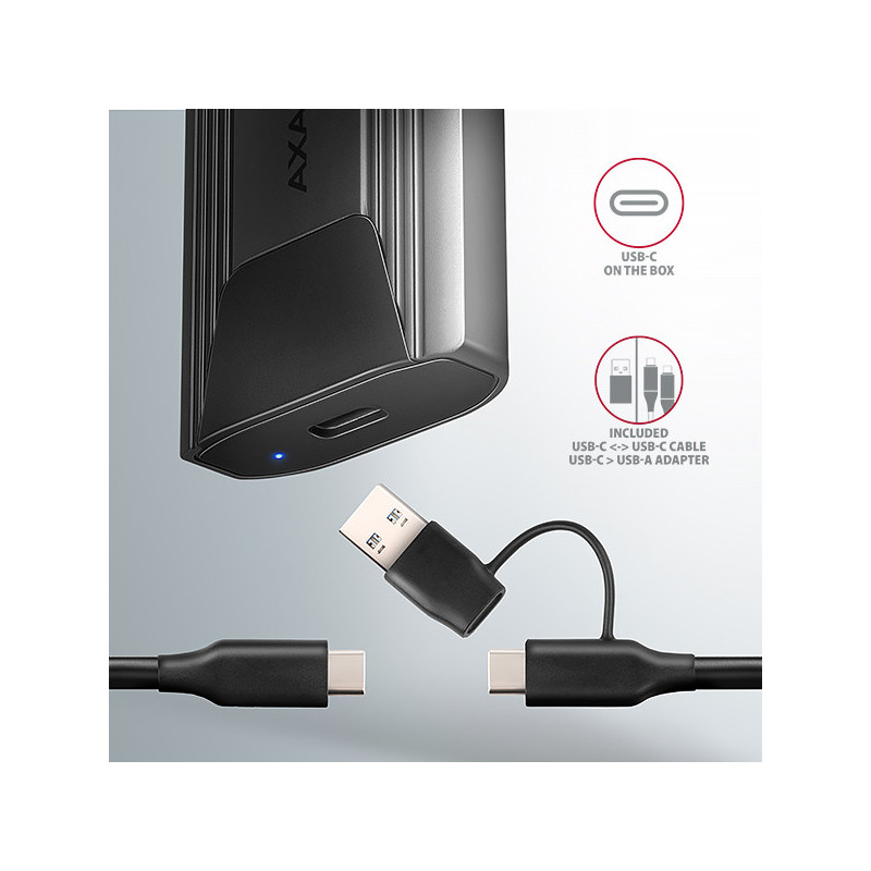AXAGON EEM2-GTS2, 10Gbps USB-C - M.2 NVMe & SATA SSD kovový THIN box, bezskrutkový