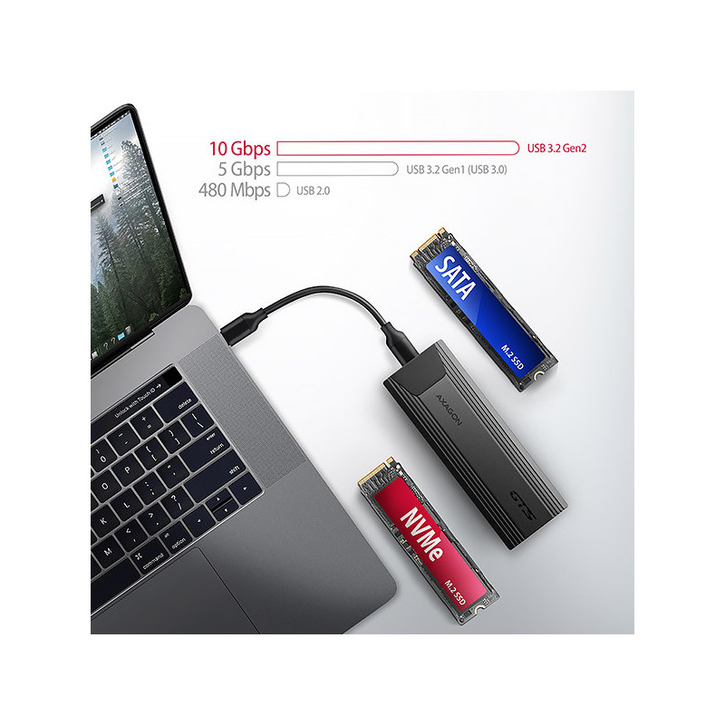 AXAGON EEM2-GTS2, 10Gbps USB-C - M.2 NVMe & SATA SSD kovový THIN box, bezskrutkový