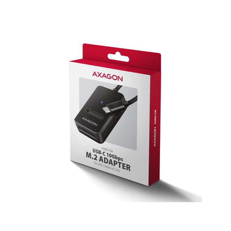 AXAGON ADM2-CM USB-C 10Gbps - M.2 NVMe & SATA SSD adaptér, kábel USB-C 10cm