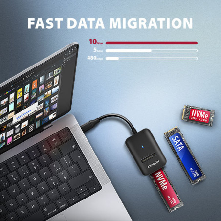 AXAGON ADM2-CM USB-C 10Gbps - M.2 NVMe & SATA SSD adaptér, kábel USB-C 10cm