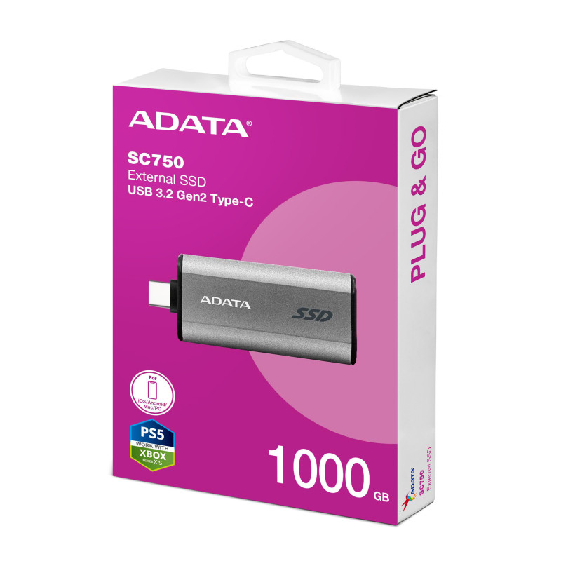 ADATA SC750/1TB/SSD/Externý/Sivá/5R