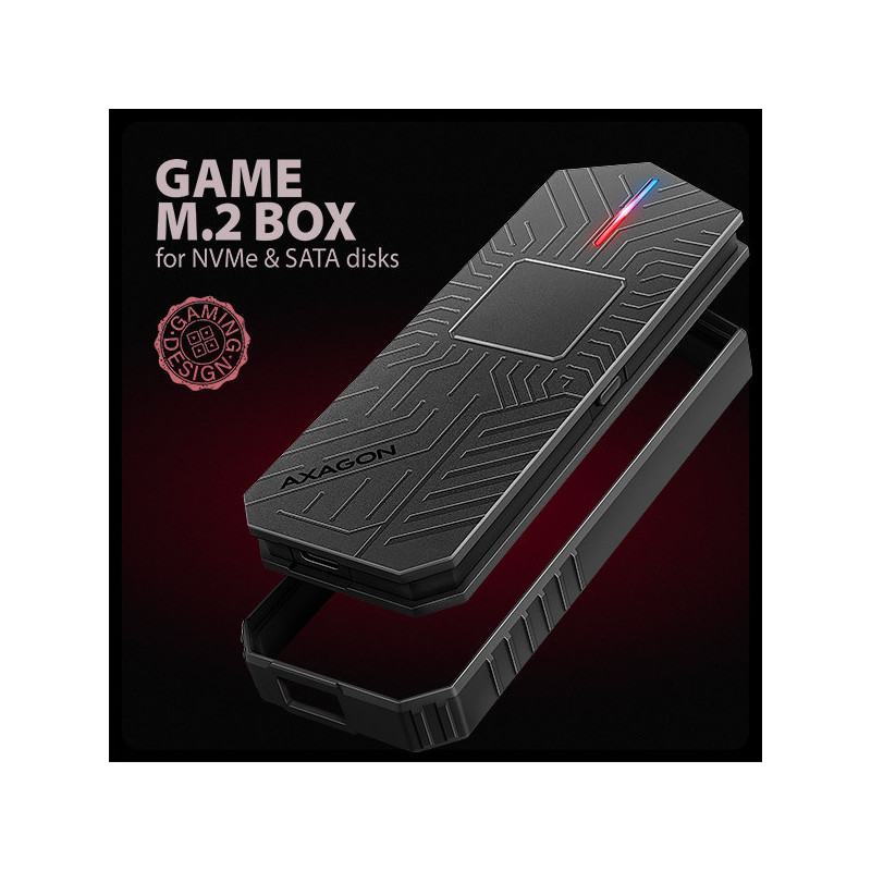 AXAGON EEM2-GAM, USB-C 10Gbps - NVMe & SATA SSD GAME M.2 box, bezskrutkový
