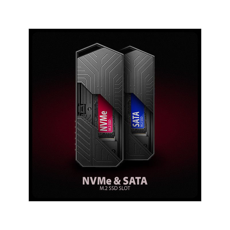 AXAGON EEM2-GAM, USB-C 10Gbps - NVMe & SATA SSD GAME M.2 box, bezskrutkový