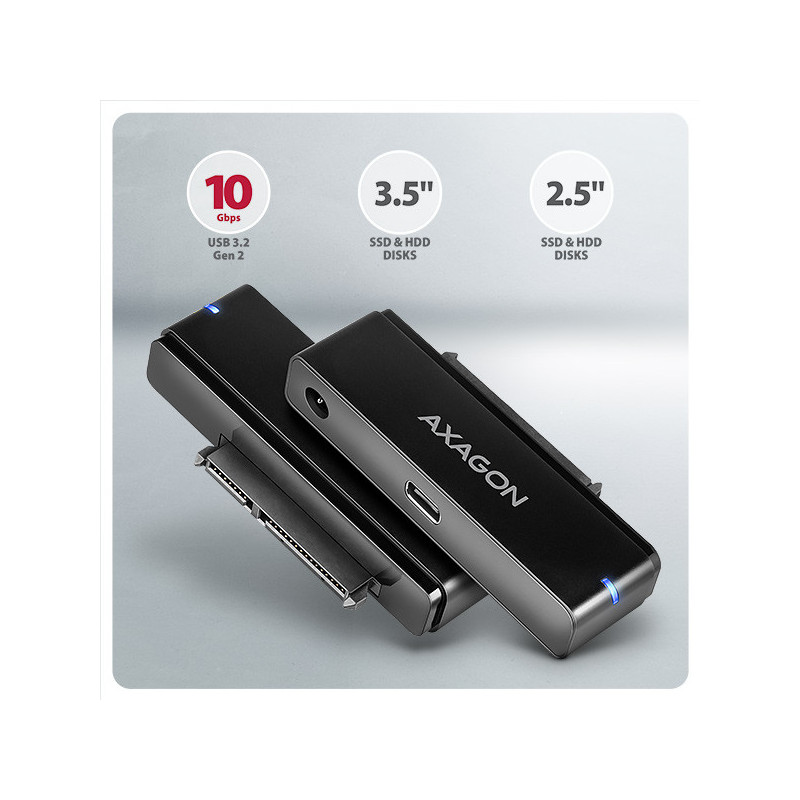 AXAGON ADSA-FPX, USB-C 10Gbps - SATA 6G, 2.5 "/3.5" SSD / HDD FAST PORT X adaptér, vr. AC napájače
