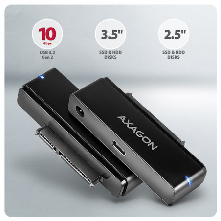 AXAGON ADSA-FPX, USB-C 10Gbps - SATA 6G, 2.5 "/3.5" SSD / HDD FAST PORT X adaptér, vr. AC napájače