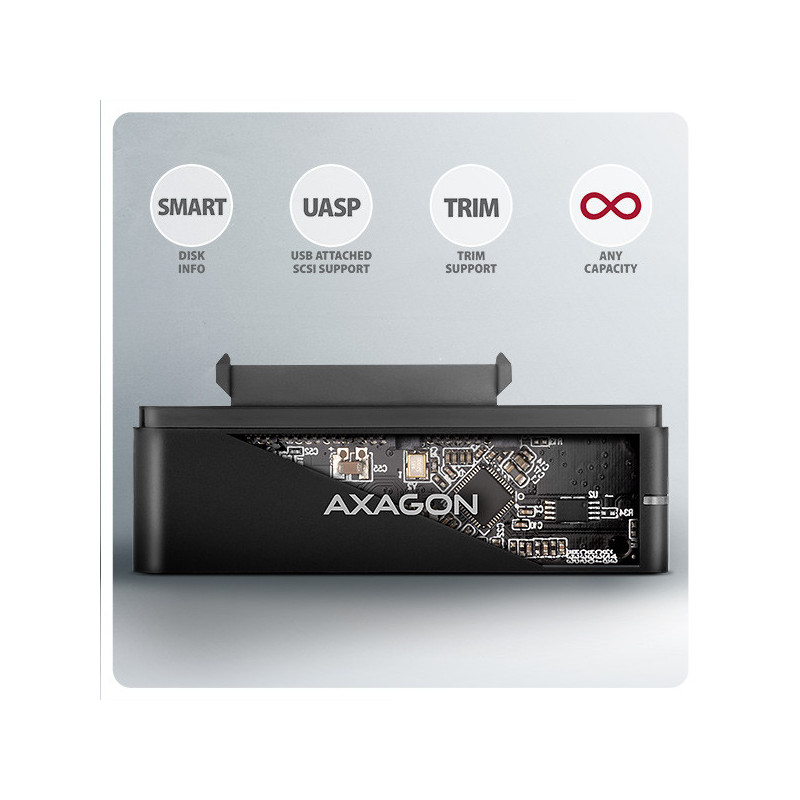 AXAGON ADSA-FPX, USB-C 10Gbps - SATA 6G, 2.5 "/3.5" SSD / HDD FAST PORT X adaptér, vr. AC napájače