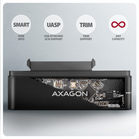 AXAGON ADSA-FPX, USB-C 10Gbps - SATA 6G, 2.5 "/3.5" SSD / HDD FAST PORT X adaptér, vr. AC napájače